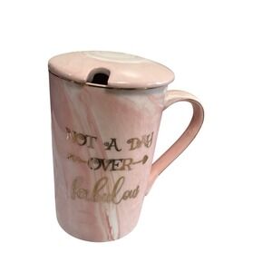 Not A Day Over Fabulous Pink Swirl Ceramic Mug With‎ Cover No Spoon